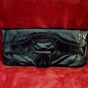 Xhilaration Elegant Glossy Black Quilted Clutch Bag